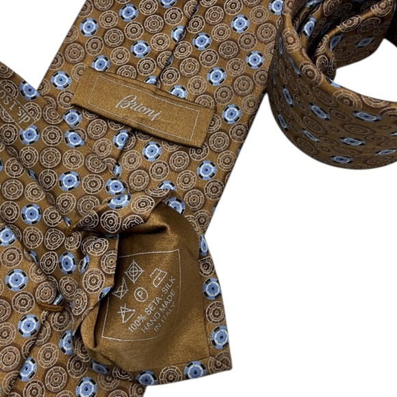 BRIONI XL Brown/Blue Geometric Silk LUXURY Tie HANDMADE ITALY - Picture 3 of 5